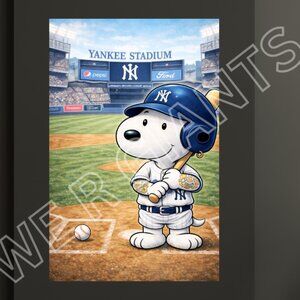 Snoopy New York Yankees Baseball Poster 11x17 Peanuts MLB Wall Decor